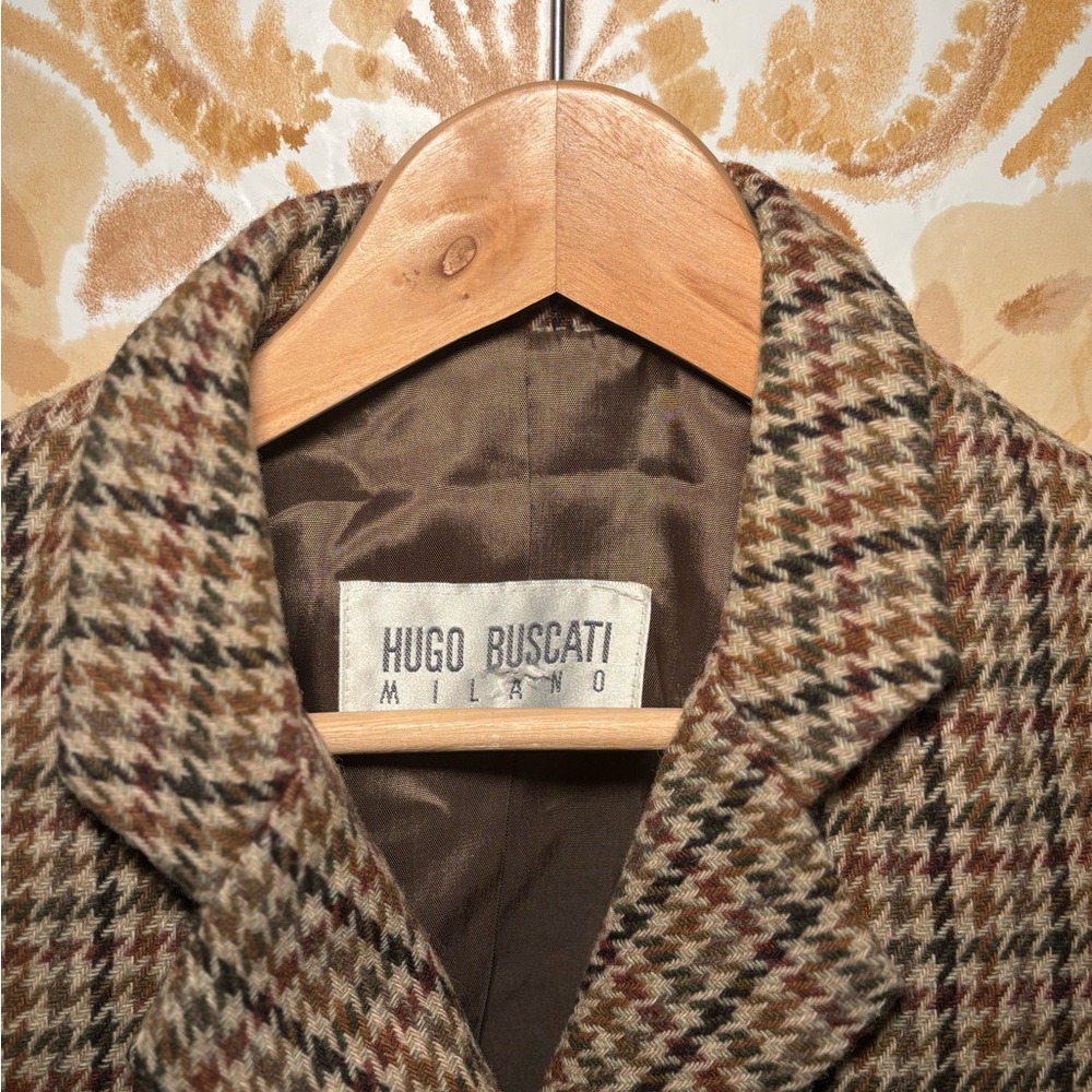 Vintage Hugo Buscati Milano Women's Houndstooth Jacket - Brown Small - Picture 2 of 9